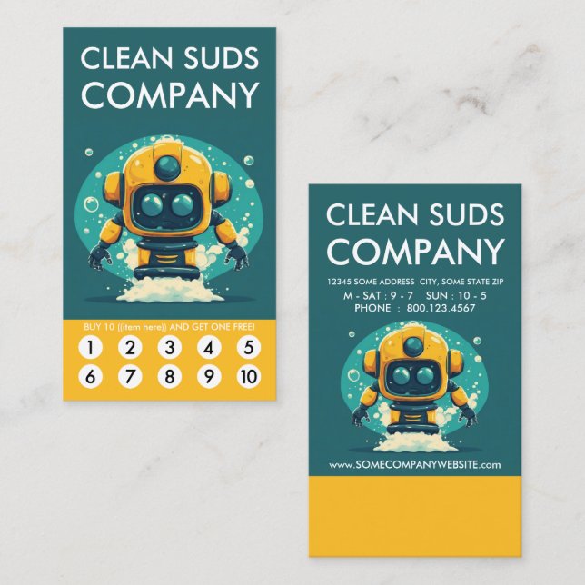 Tarjeta De Fidelización Clean Suds Wash Loyalty Punch Card (Anverso / Reverso)
