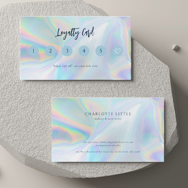 Tarjeta De Fidelización Cliente holográfico de negocios moderno (Iridescent Holographic Beautician Hair Stylist Business Loyalty Card)