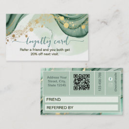 Tarjeta De Fidelización Código Qr de acuarela verde salvia dorado