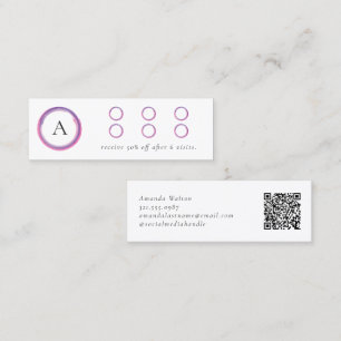 Tarjeta De Fidelización Código QR de monograma moderno rosa y púrpura
