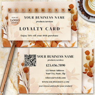 Tarjeta De Fidelización Código QR del logotipo Terra Cotta Floral acuarela