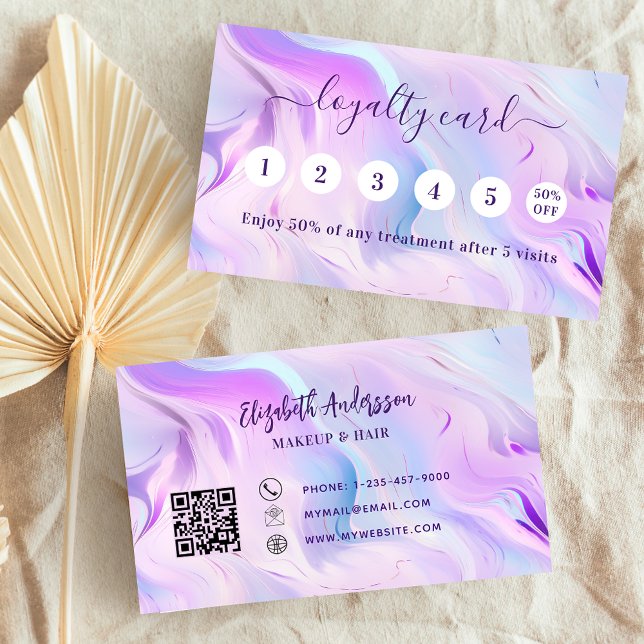 Tarjeta De Fidelización Código qr holográfico rosa (Subido por el creador)