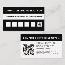 Tarjeta De Fidelización Código QR profesional simple en blanco y negro