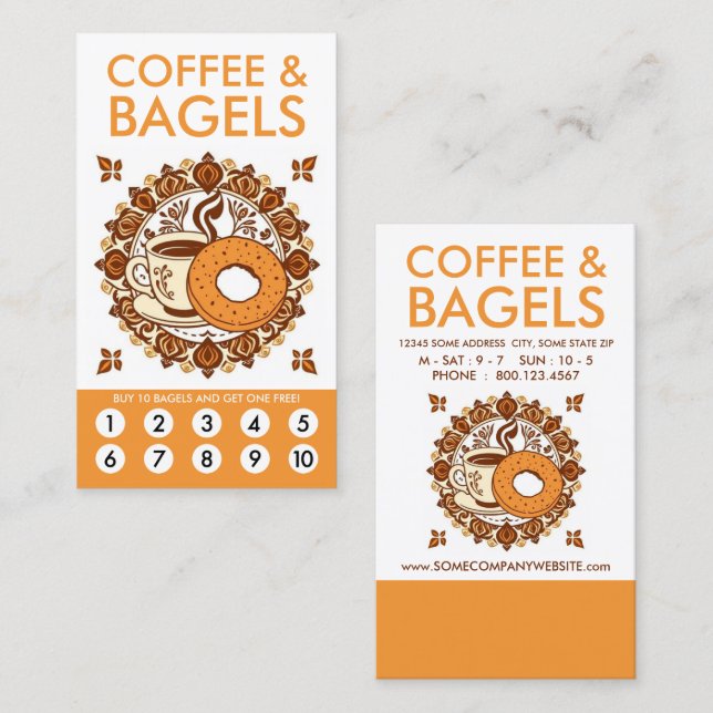 Tarjeta De Fidelización Coffee and Bagels Loyalty Punch Card (Anverso / Reverso)