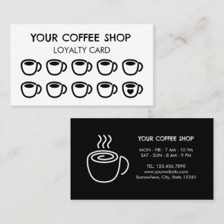 Tarjeta De Fidelización Coffee Cups Black Modern Coffee Shop Customer 