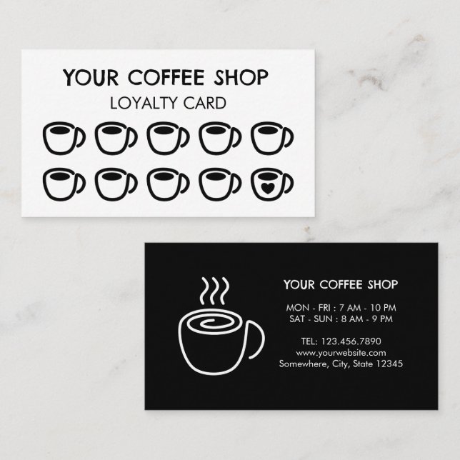 Tarjeta De Fidelización Coffee Cups Black Modern Coffee Shop Customer  (Anverso / Reverso)