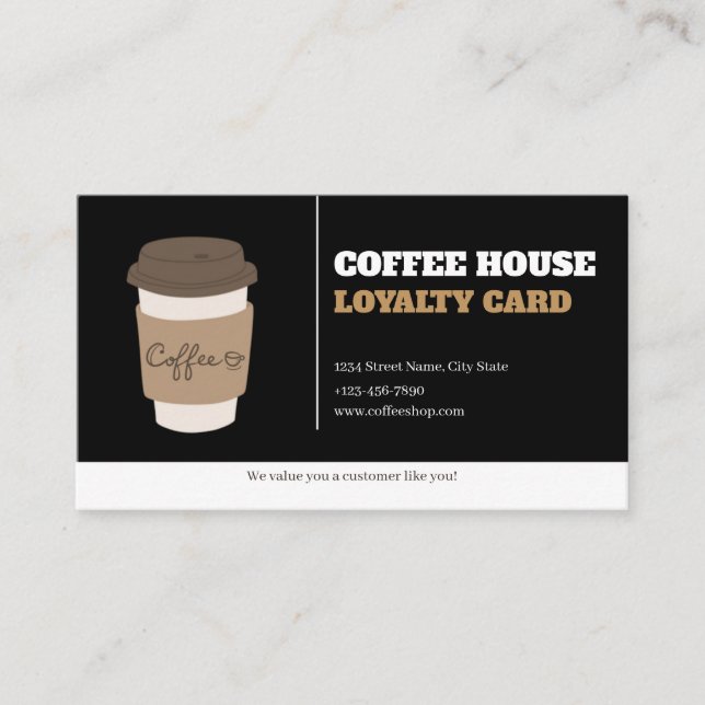 Tarjeta De Fidelización Coffee Cups Black White Cafe Customer Loyalty Card (Anverso)