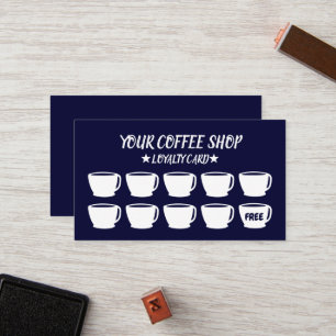 Tarjeta De Fidelización Coffee Cups Navy Blue Cafe Lealtad del Cliente