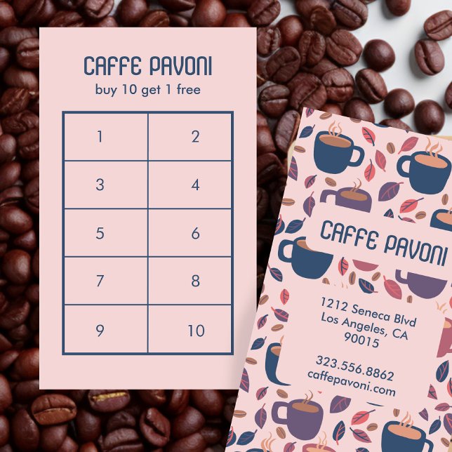 Tarjeta De Fidelización Coffee Mugs Patrón Café Azul Rosa Cute 10 (Coffee Mugs Pattern Pink Blue Cafe Cute 10 Loyalty Card
)