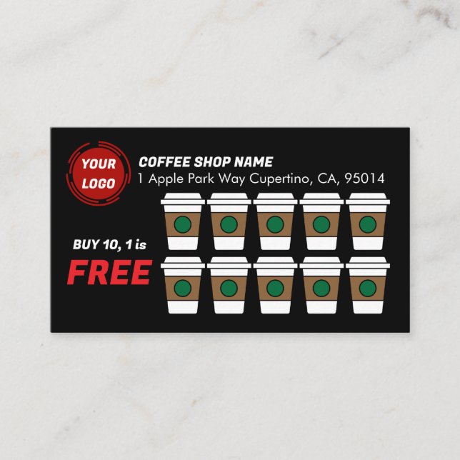 Tarjeta De Fidelización Coffee Shop Comprar 10 Obtener 1 PERSONALIZADO (Anverso)