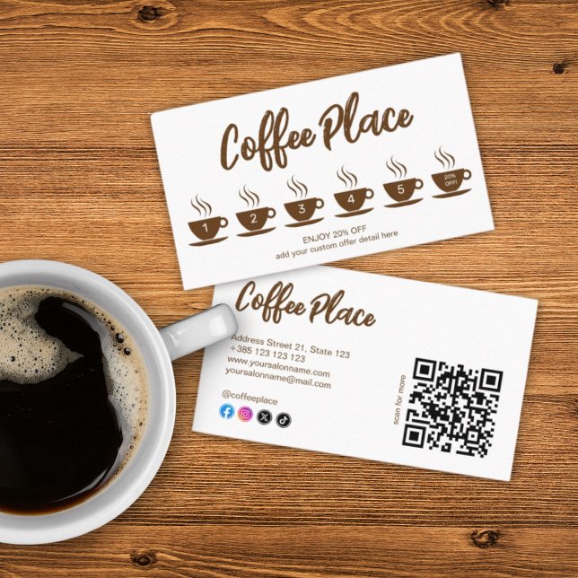 Tarjeta De Fidelización Coffee Shop Modern QR Code Loyalty Card (Subido por el creador)