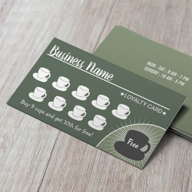 Tarjeta De Fidelización Coffee Shop Sage Green 10 Cups Cliente (Subido por el creador)