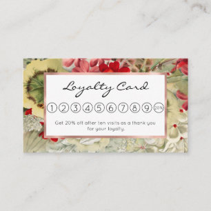 Tarjeta De Fidelización Collage floral de color rojo rosado de marfil vint