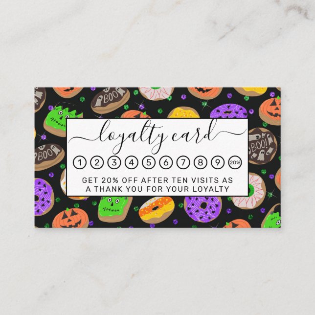 Tarjeta De Fidelización Confetti, Purpurina de Guay, cute donuts Halloween (Anverso)
