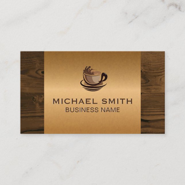 Tarjeta De Fidelización Copa de café | Madera metálica de bronce (Anverso)
