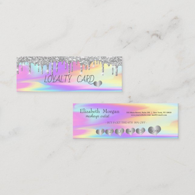 Tarjeta De Fidelización Corazones de Purpurina de plata de Guay, holográfi (Anverso / Reverso)