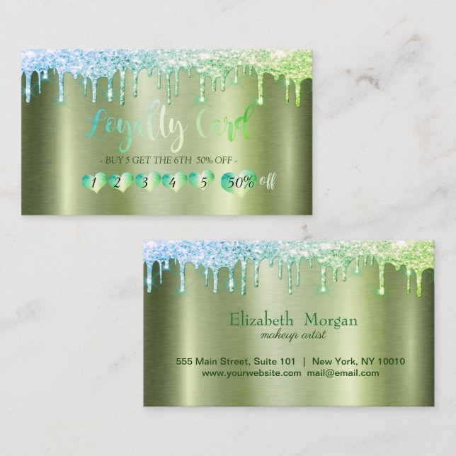 Tarjeta De Fidelización Corazones profesionales, Purpurinas perforan metal (Anverso / Reverso)