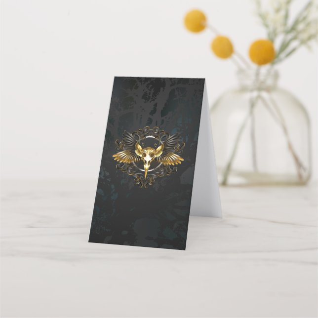 Tarjeta De Fidelización Cráneo de pájaro dorado sobre fondo negro (Reverso)