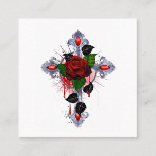Tarjeta De Fidelización Cruz de Plata con una Rosa Roja