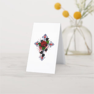 Tarjeta De Fidelización Cruz de Plata con una Rosa Roja