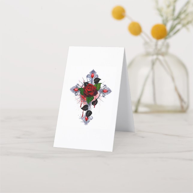 Tarjeta De Fidelización Cruz de Plata con una Rosa Roja (Reverso)