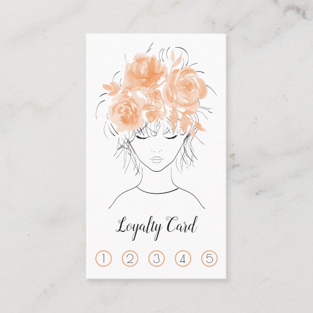 Tarjeta De Fidelización Cuidado bonito chica melocotón rosas de acuarela-F (Anverso)