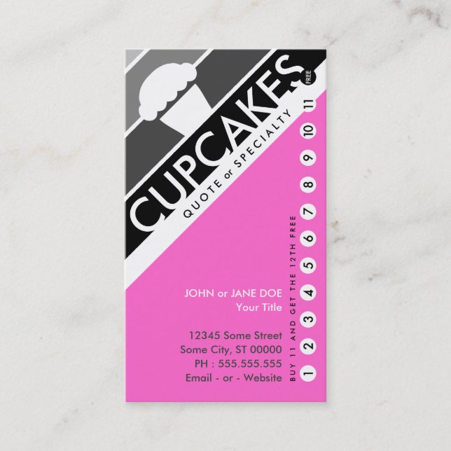 Tarjeta De Fidelización cupcakes punchcard (compra 11 get 1 free) (Anverso)