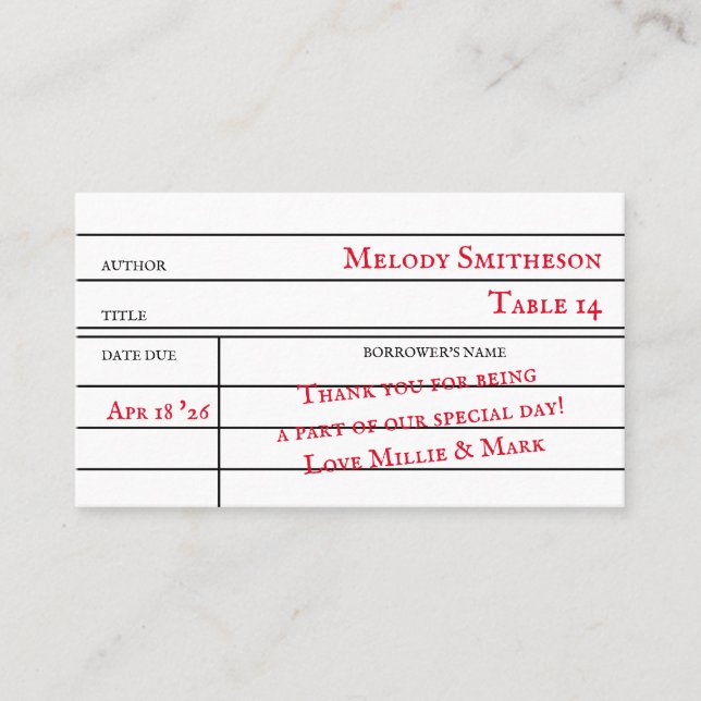 Tarjeta De Fidelización Custom Library Checkout Card Table Numbers (Anverso)