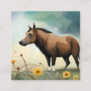 Tarjeta De Fidelización Cuto pony marrón en el campo floral