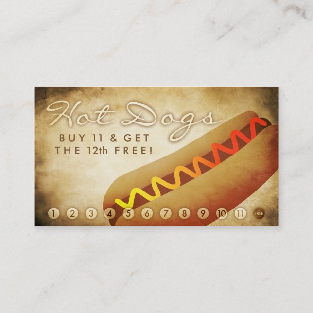 tarjeta de fidelización de hot dogs envejecidos (Anverso)