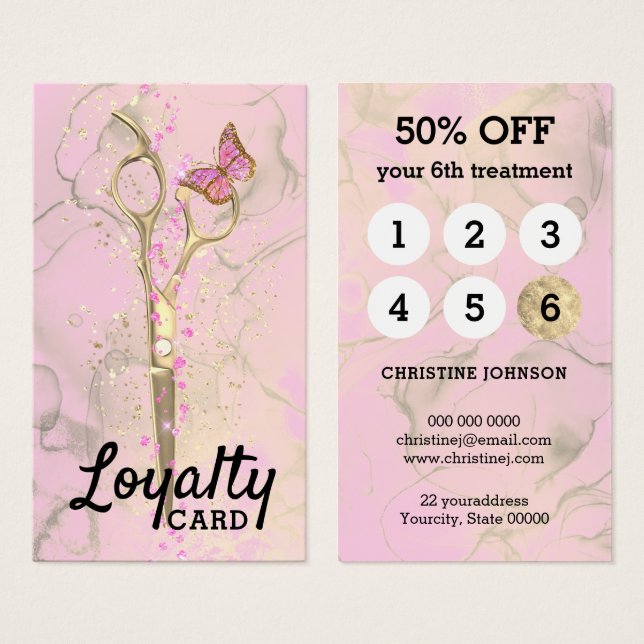 tarjeta de fidelización de tijeras de oro de estil (Anverso y reverso)