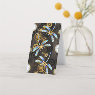 Tarjeta De Fidelización Dragoniscos de Steampunk sobre fondo rayado marrón