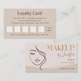 Tarjeta De Fidelización Elegant Beige & Gold Makeup Artist Loyalty