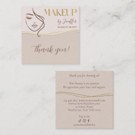 Tarjeta De Fidelización Elegant Beige & Gold Makeup Artist Thank you Card