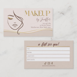 Tarjeta De Fidelización Elegant Beige & Gold Makeup Gift Certificate Card