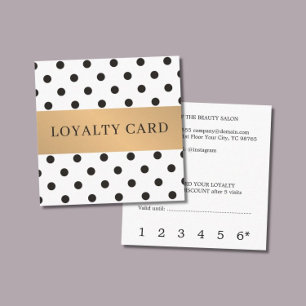 Tarjeta De Fidelización Elegant Black Dotted Faux Gold Stripe Beauty