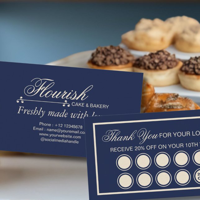Tarjeta De Fidelización Elegant Classic Navy Blue Bakery Cake (Subido por el creador)