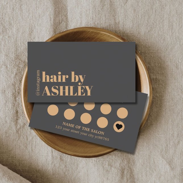 Tarjeta De Fidelización Elegant Dark Grey Faux Golden Hair Salon (Subido por el creador)