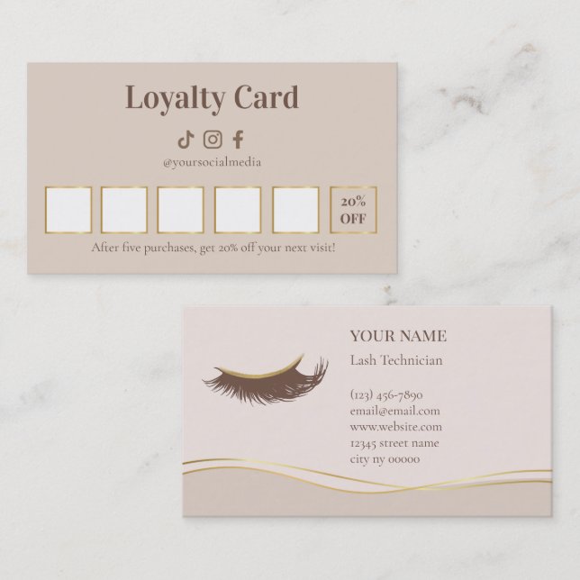 Tarjeta De Fidelización Elegant Lash Technician Loyalty Card (Anverso / Reverso)