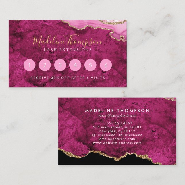 Tarjeta De Fidelización Elegant Pink Magenta Marble Agate Geode (Anverso / Reverso)