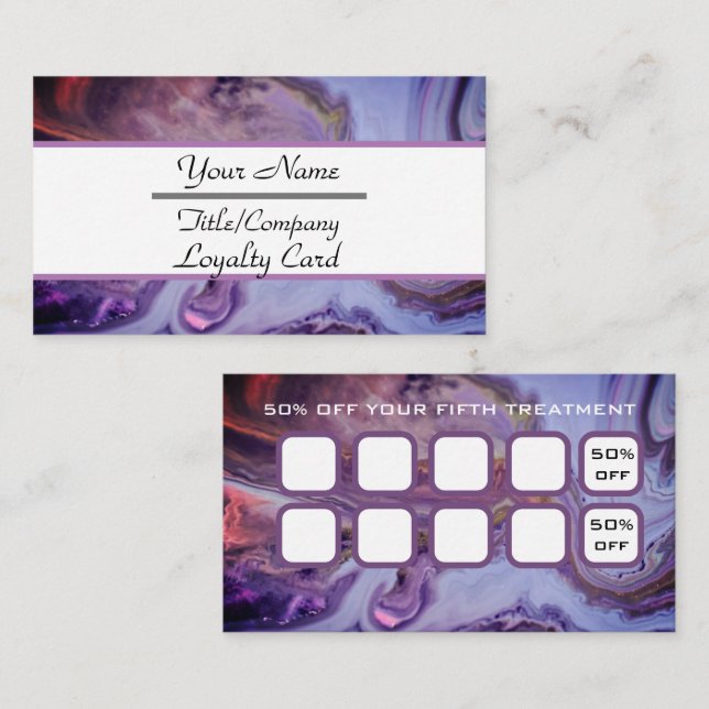 Tarjeta De Fidelización Elegant Purple Marble Hair Stylist Loyalty Card (Anverso / Reverso)