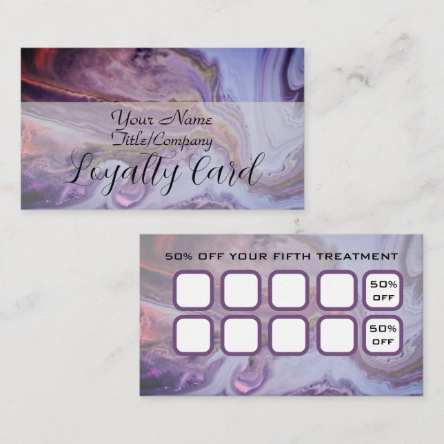 Tarjeta De Fidelización Elegant Purple Marble Hair Stylist Loyalty Card (Anverso / Reverso)