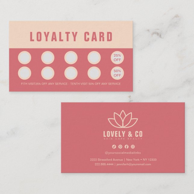 Tarjeta De Fidelización Elegant Rose & Ivory Beauty Loyalty & Rewards Card (Anverso / Reverso)