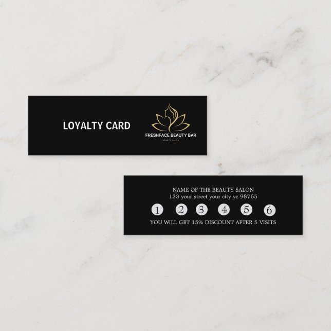 Tarjeta De Fidelización Elegant white and black beauty salon (Anverso / Reverso)