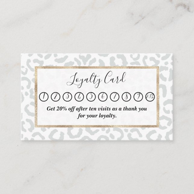 Tarjeta De Fidelización Elegante animal de leopardo gris blanco (Anverso)