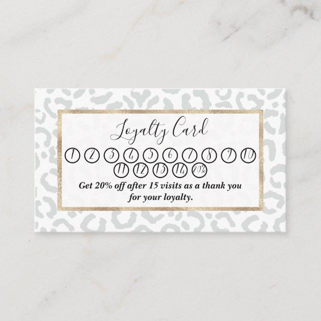 Tarjeta De Fidelización Elegante animal de leopardo gris blanco impresión  (Anverso)