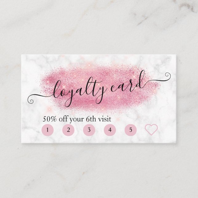 Tarjeta De Fidelización Elegante artista de maquillaje de mármol rosa purp (Anverso)
