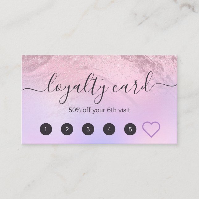 Tarjeta De Fidelización Elegante artista de maquillaje de mármol rosa purp (Anverso)