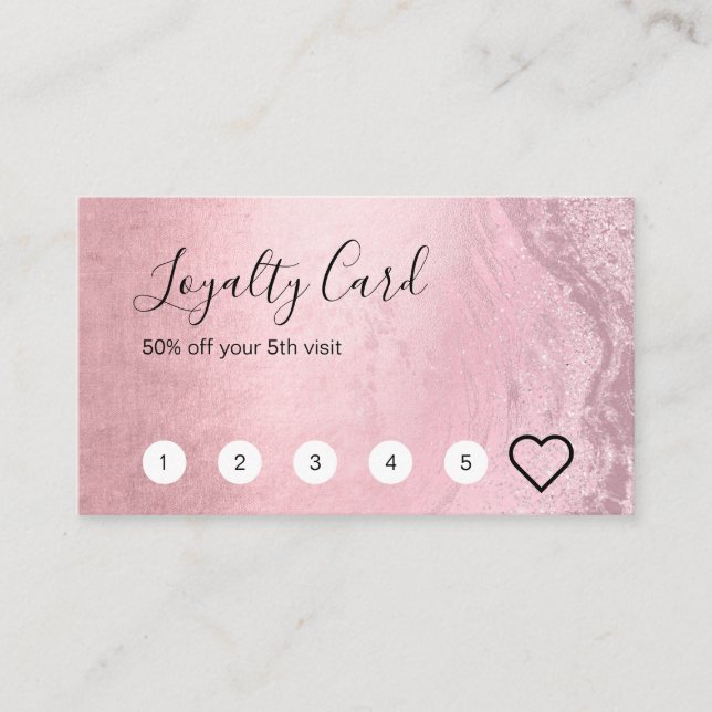 Tarjeta De Fidelización Elegante artista de maquillaje purpurina rosa rosa (Anverso)