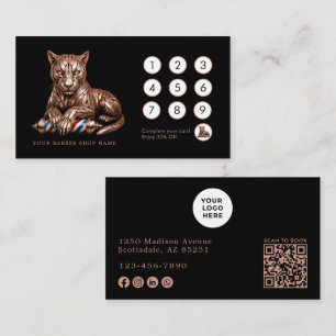 Tarjeta De Fidelización Elegante Barbería Rosa Dorado Pantera Peluquero